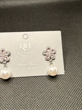 OVO Lilac Flower Drop Earrings with White Pearl